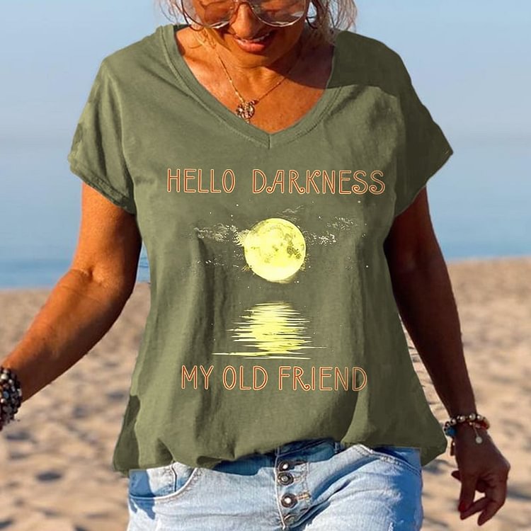BrosWear Hello Darkness My Old Friend Moonlight Printed T-Shirt
