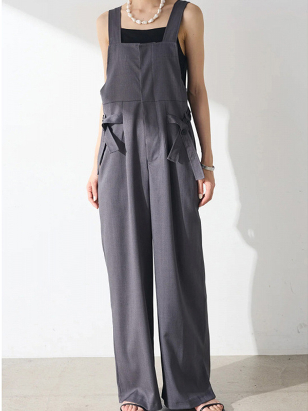 Adjustable Strap Side Tie Detail Seeveless Multiple Pockets Wide Leg Jumpsuit