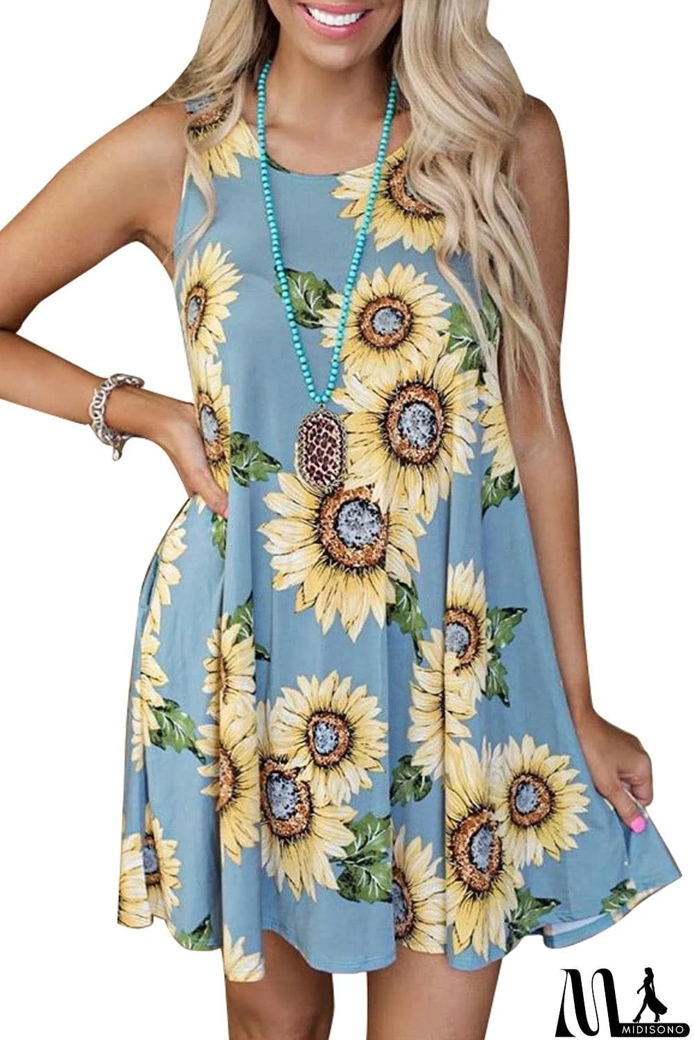 MidiSono - Sunflower Print Tank Dress