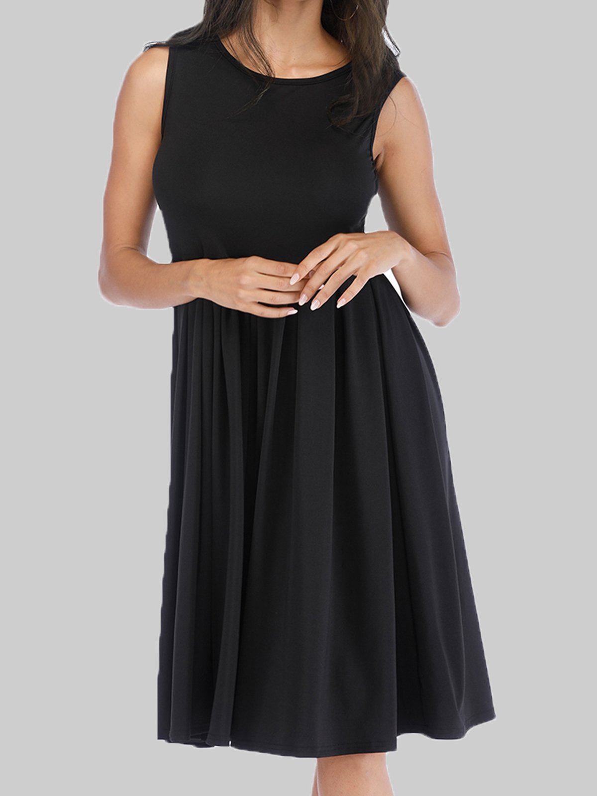 Women Plain Midi Dresses Crew Neck A-Line Daily Casual Dresses