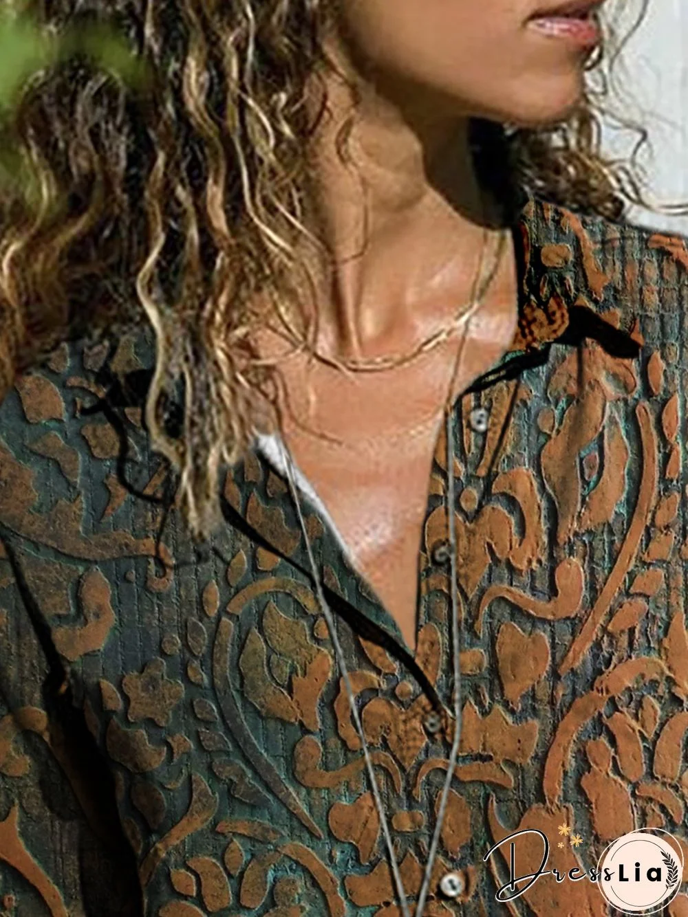 Abstract Long Sleeve Buttoned Plus Size Casual Shirts