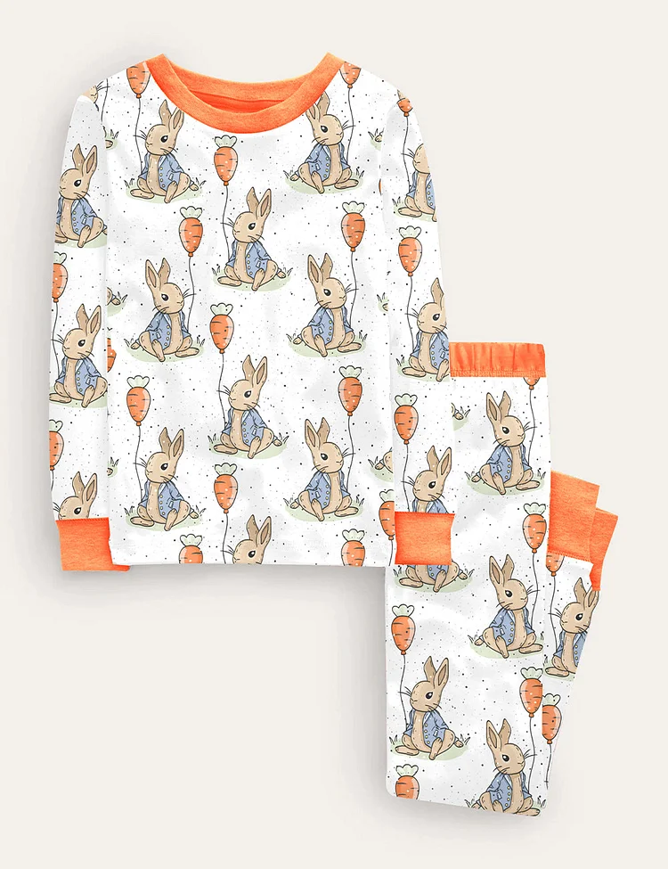 Kid's Easter Rabbit And Carrots Pajama Set