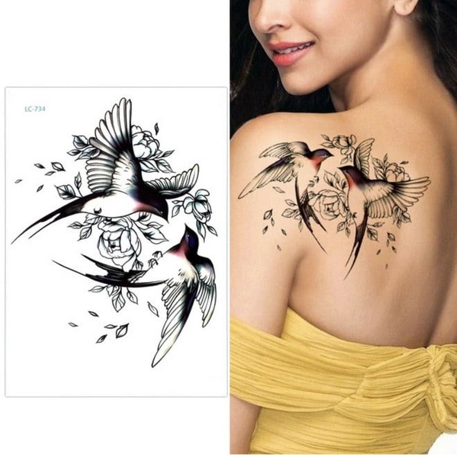 Big Flower arm tattoo Temporary Tattoo Sticker Sparrow/Magpie Fake Tatoo Sleeve Flash Tatto Waterproof Body Art Women sexy girls
