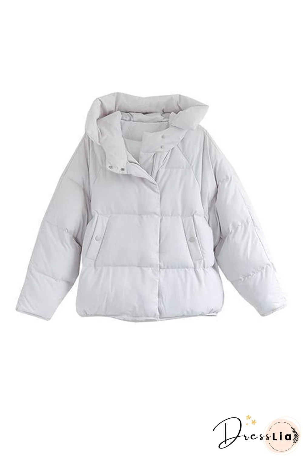 Zipper Button Hooded Coat