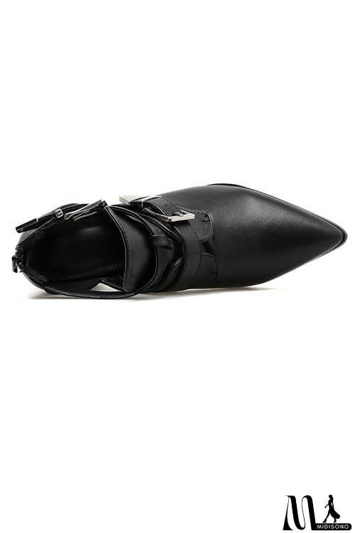 MidiSono - Leather Buckle High Heels Boots