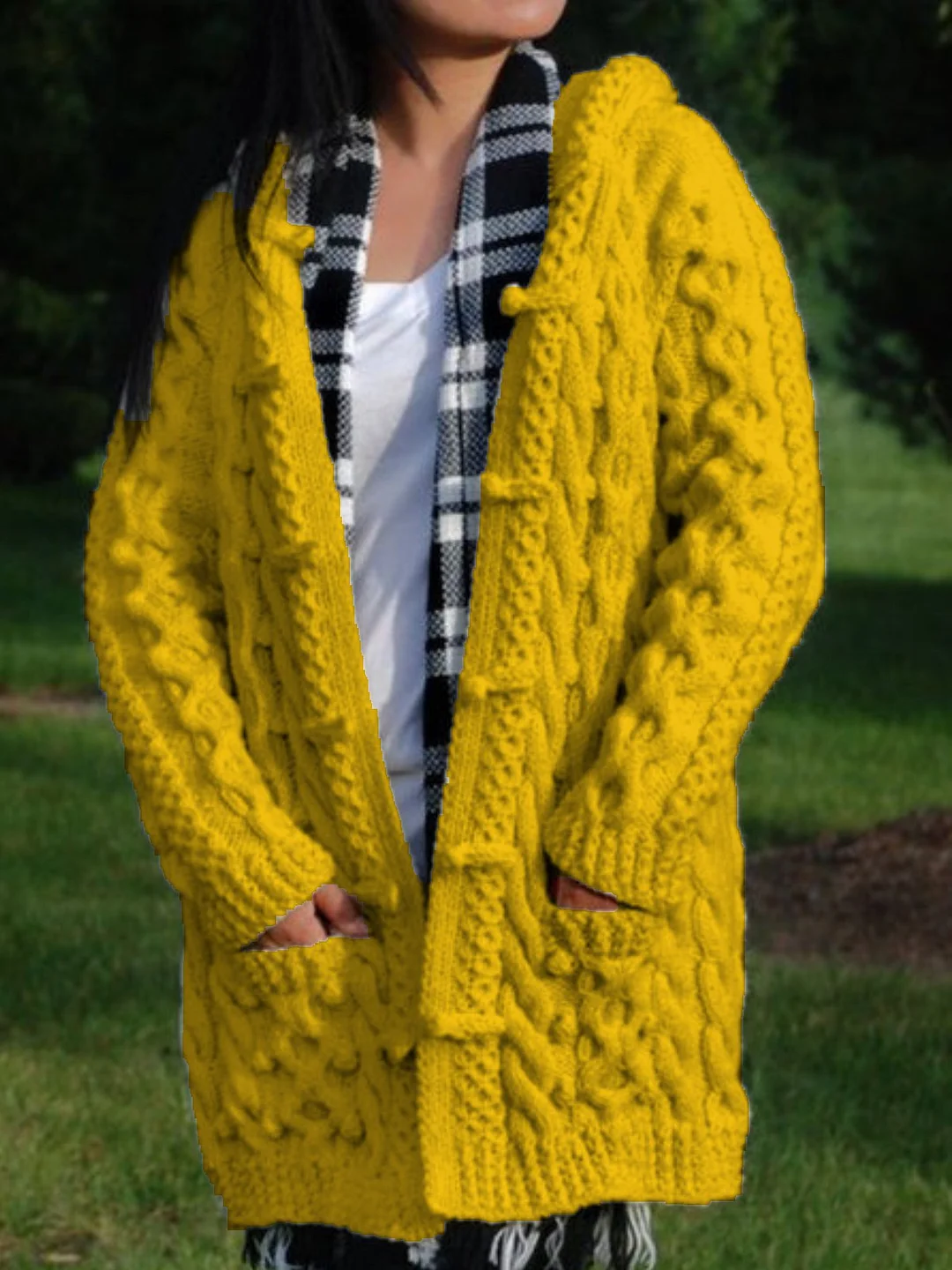 Womens Casual Plus Size Knitted Hooded Coat