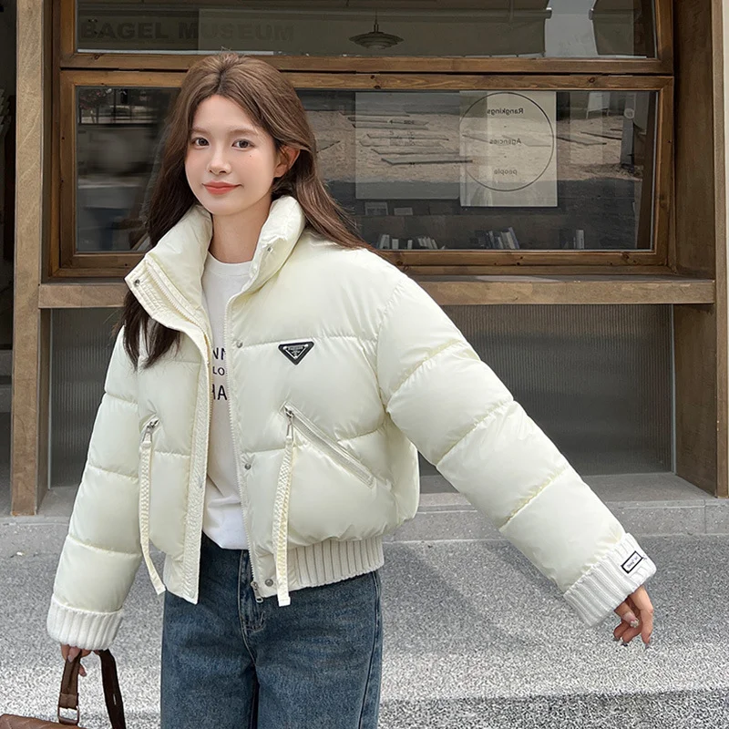 Woherb Short Cotton-Padded Clothes Female 2024 Winter New Korean Version Of Vertical Collar Leisure Down Cotton-Padded Clothes Splicing Loose Add Thick Coat Tide-Outfit Ideas