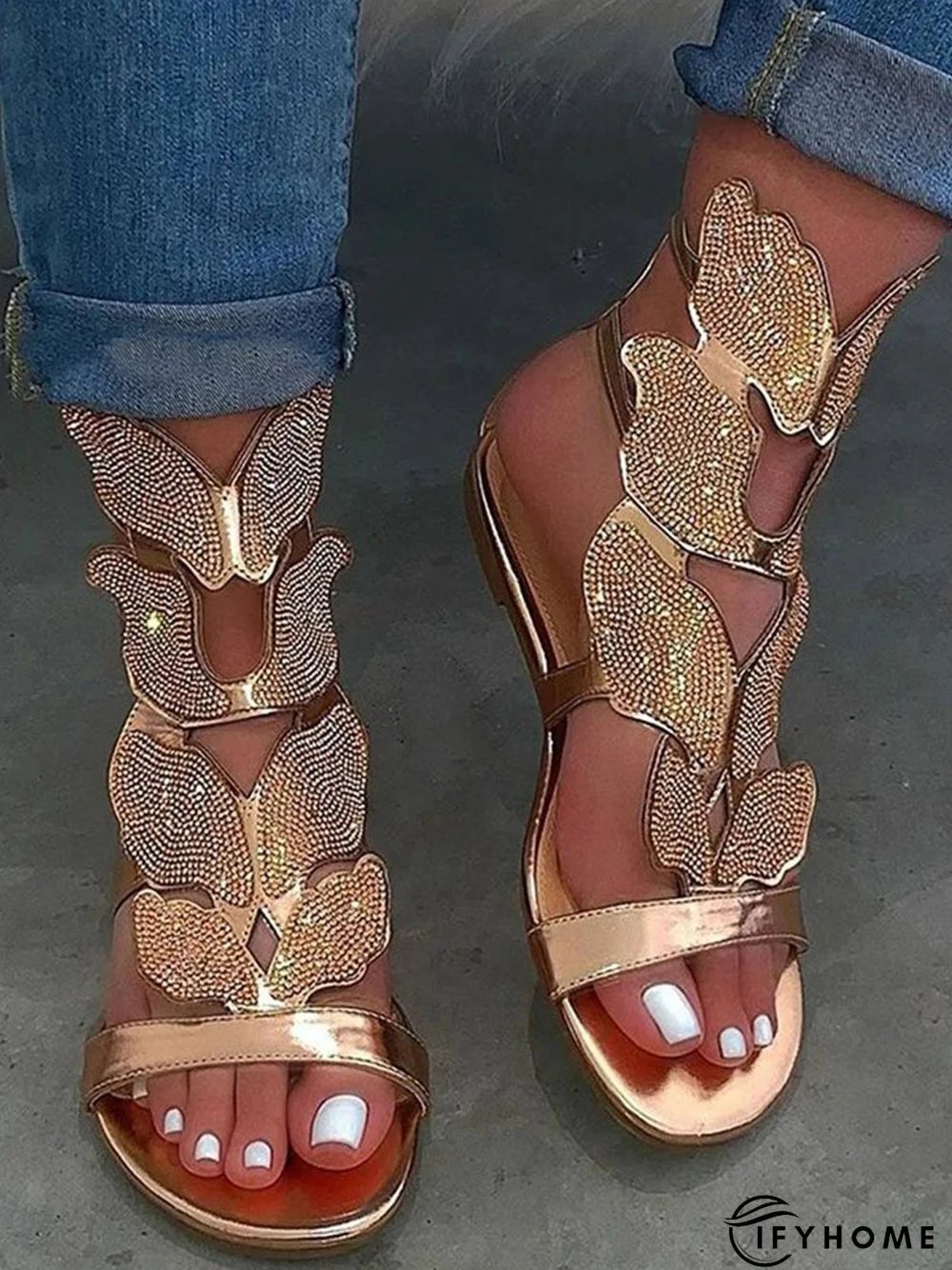 Buckle Open Toe Rhinestone Elastic Band Sandals | IFYHOME
