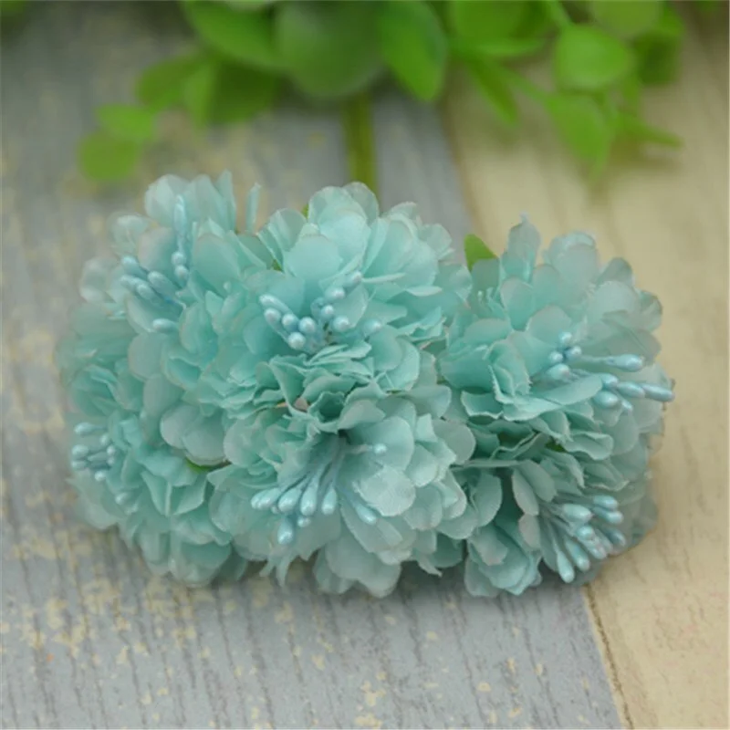 6pcs/lot  Silk Artificial Mini Rose Flowers Bouquet Multicolor Scrapbooking Fake Flower Stamen  Wedding  Decoration Diy Handmade