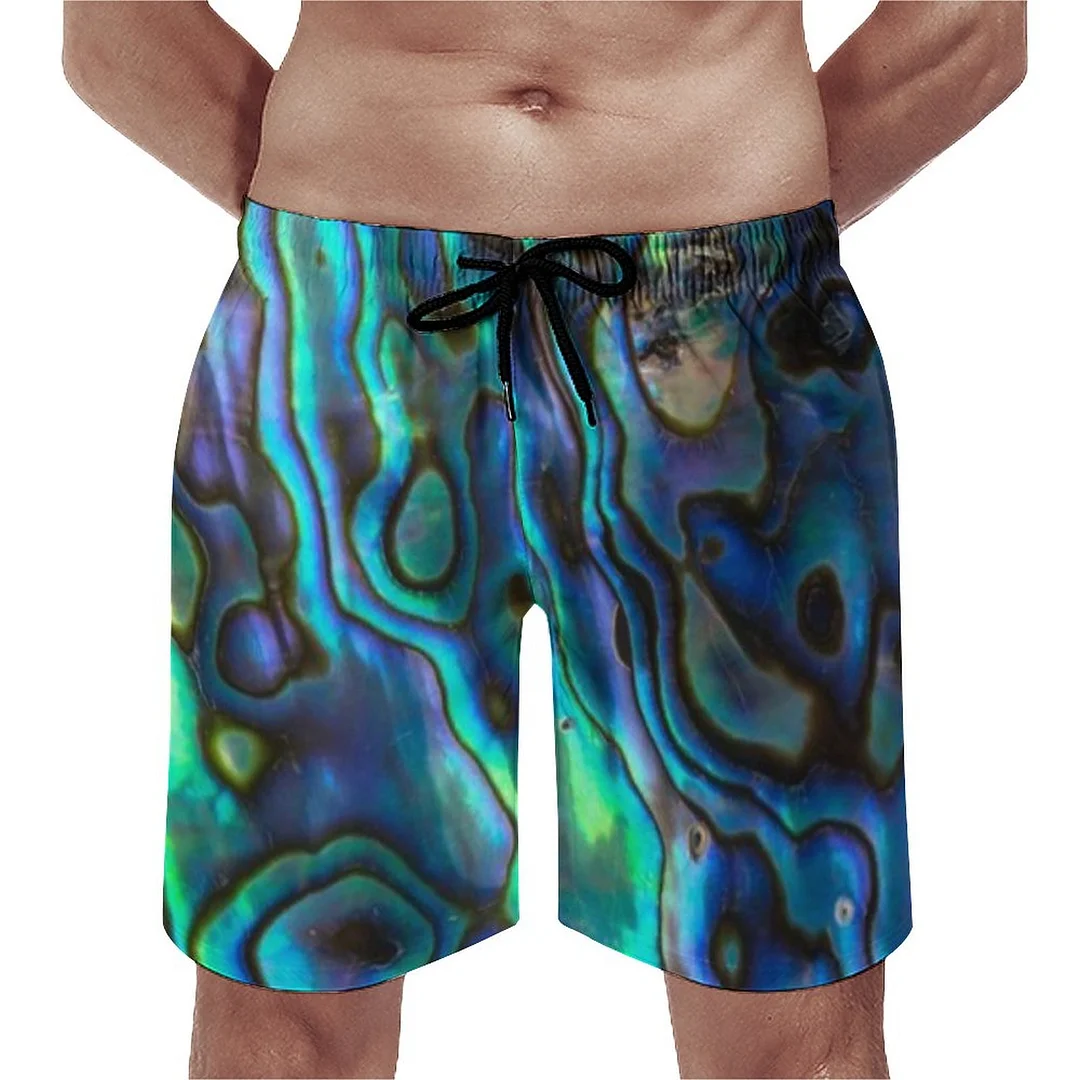 Colorful Royal Blue Abalone Shell Men's Swim Trunks Summer Board Shorts Quick Dry Beach Short with Pockets
