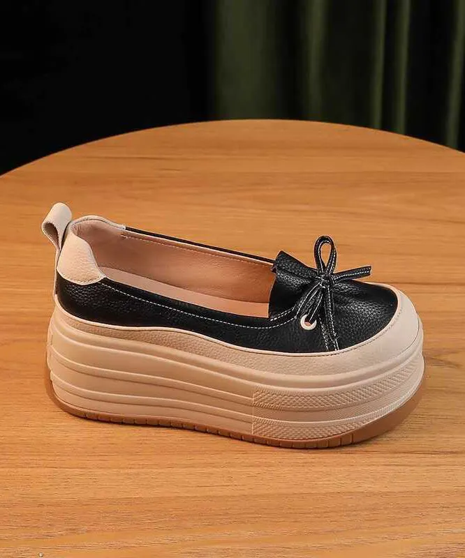 Black Platform Shoes Faux Leather Unique Splicing