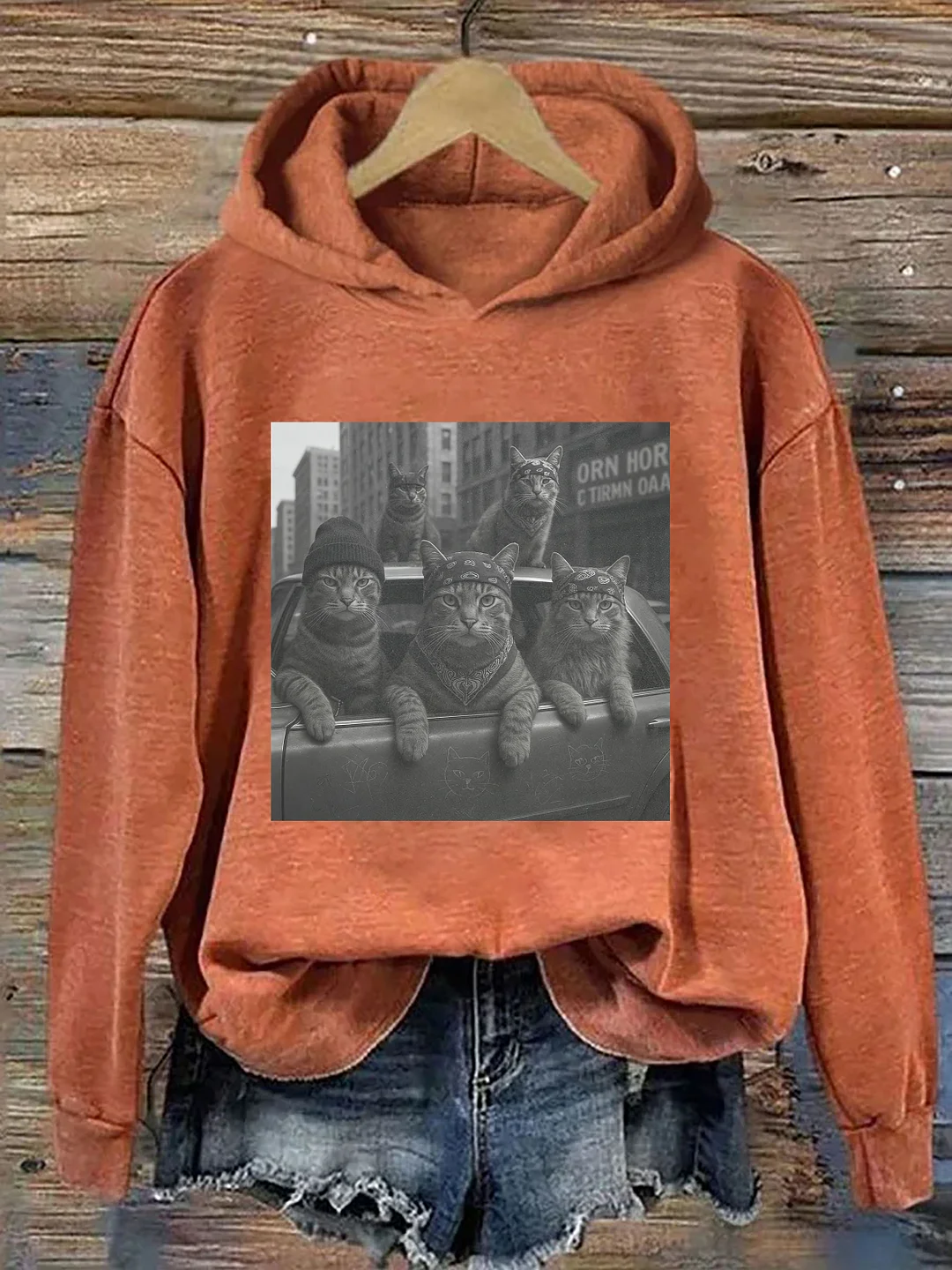 Funny Cat Gang Vintage Hoodie