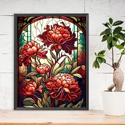 Stained Glass Red Flowers 30*40cm(canvas) full round drill diamond painting