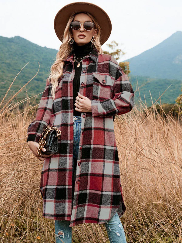 Casual Plaid Long Sleeve Shirt Lapel Coat