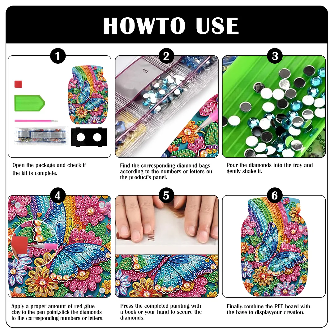 Butterfly Acrylic Double Sided Special Shape Diamond Painting Vase for Home