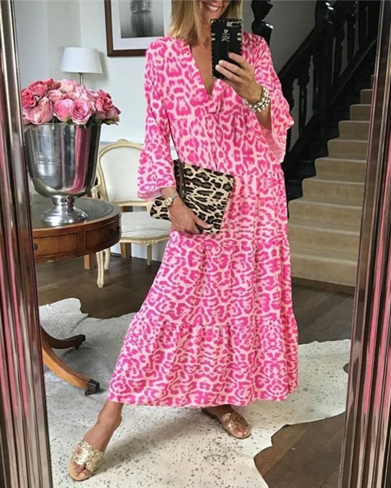 Pink Leopard Print Long Dress