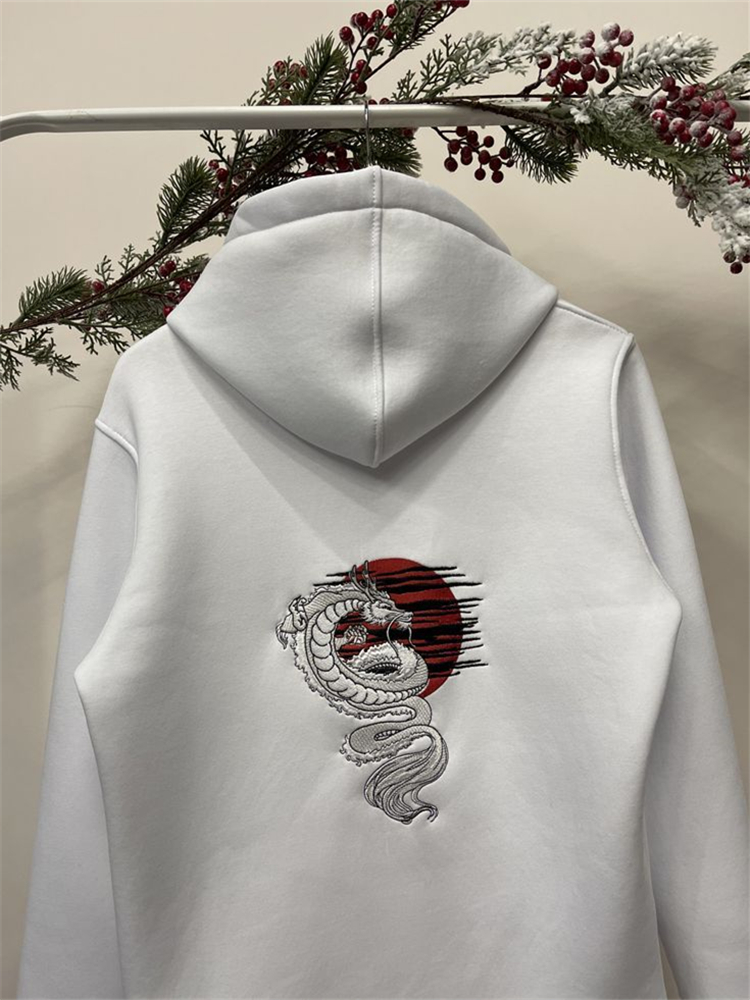 Men's Japanese Dragon Sunrise Embroidered Cozy Hoodie  artssus