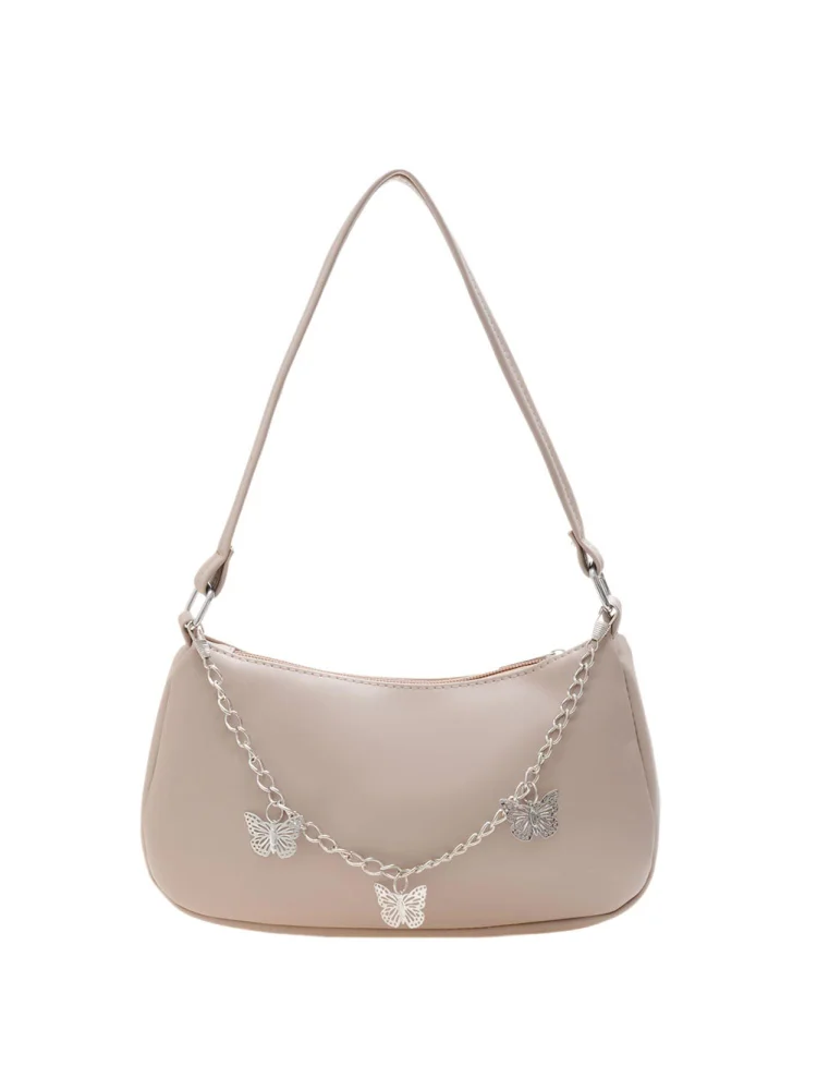 Fashion Women Butterfly Chain PU Underarm Bag Casual Small Handbags (Khaki)
