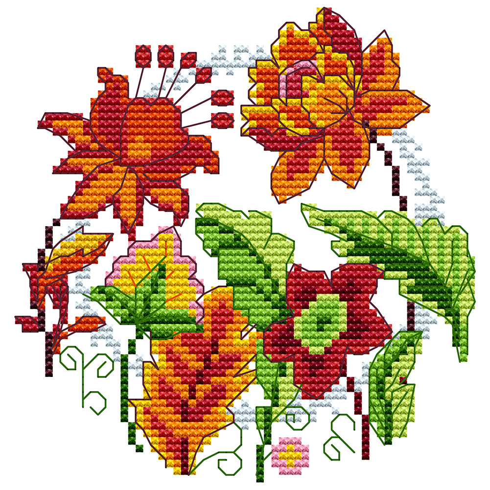 

17*17CM - 14CT Stamped Cross Stitch-Flowers, 501 Original