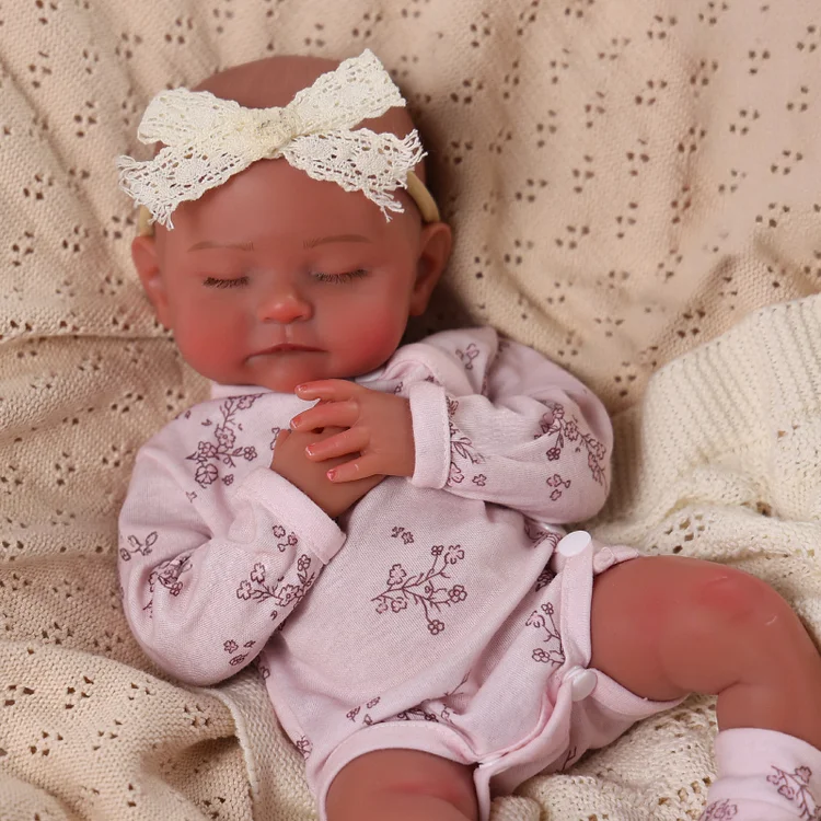 Babeside Liors 12"/16" African American Painted Hair Sleeping Baby Doll &ndash; Floral Outfit Silicone Reborn Girl