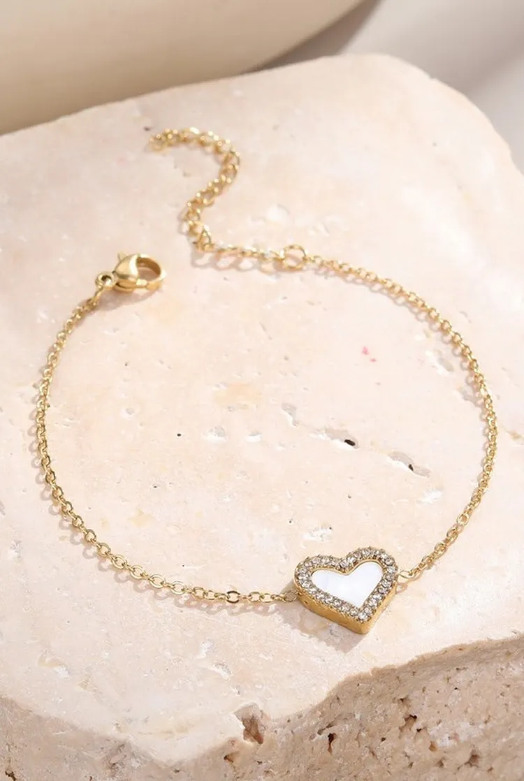 Dainty Heart Bracelet with Micro - Pav&eacute; Crystals for Women