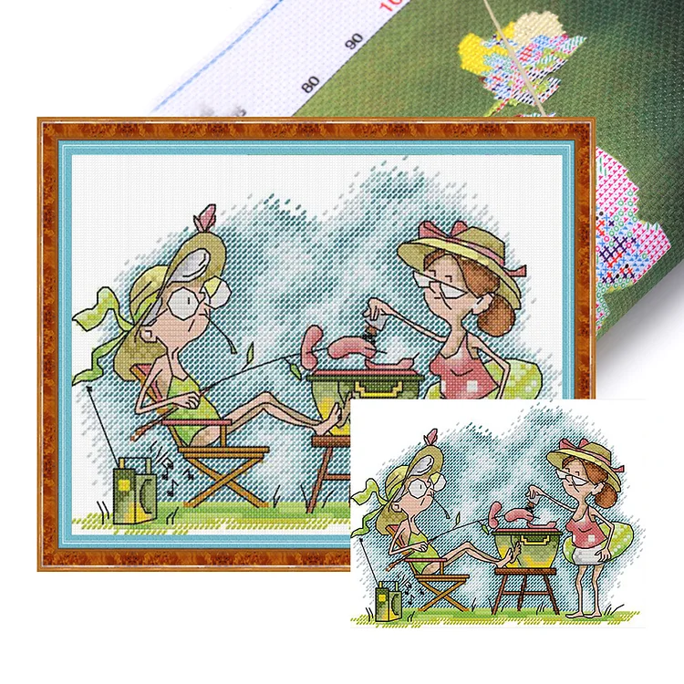 Joy Sunday- Two old naughty boys 4- 14CT - 2 Strands Threads Printed Cross Stitch - 21*17cm(Canvas)