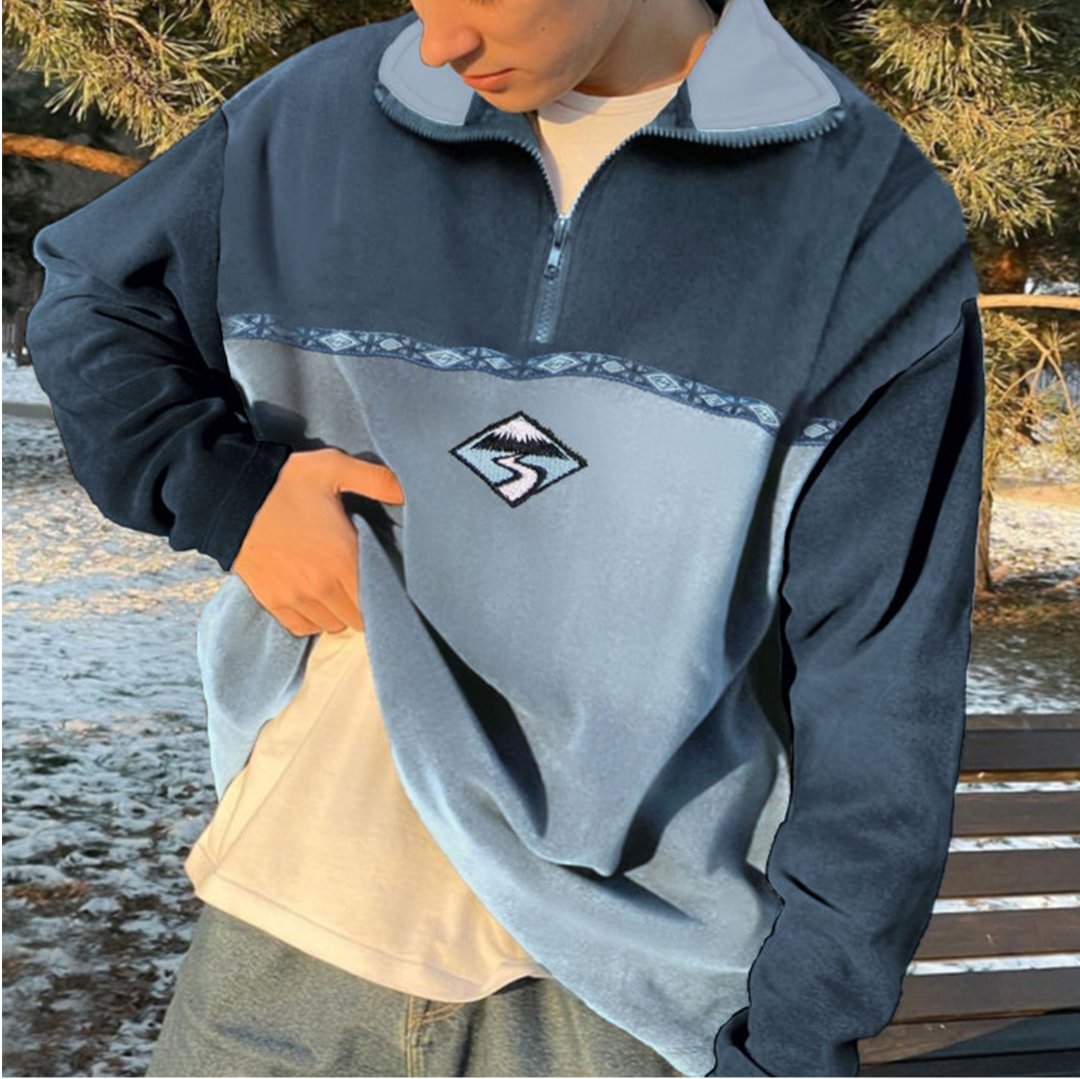 Retro Men's Contrast Color Stitching Casual Polos Sweatshirt