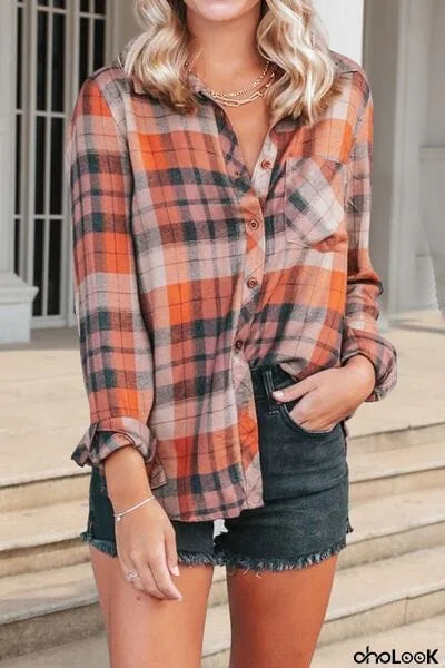 Plaid Pocketed Button Up Shirt