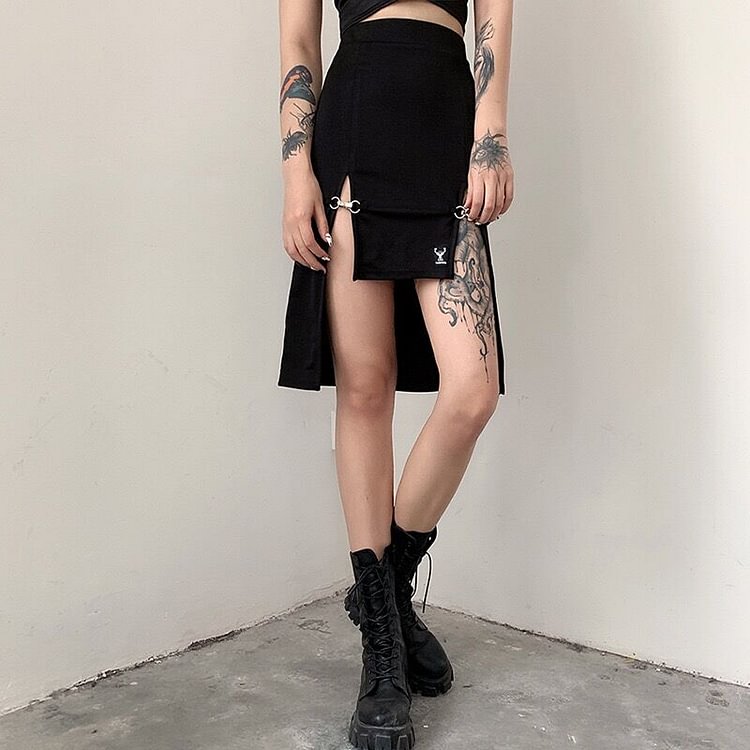Metal Clasp Irregular Split Skirts