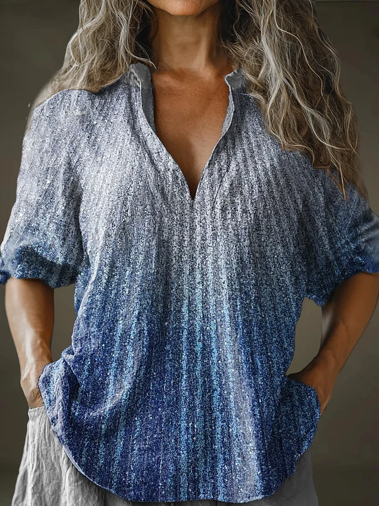 Women's Vintage Art Pattern Print Long Sleeve Comfortable Cotton And Linen Shirt