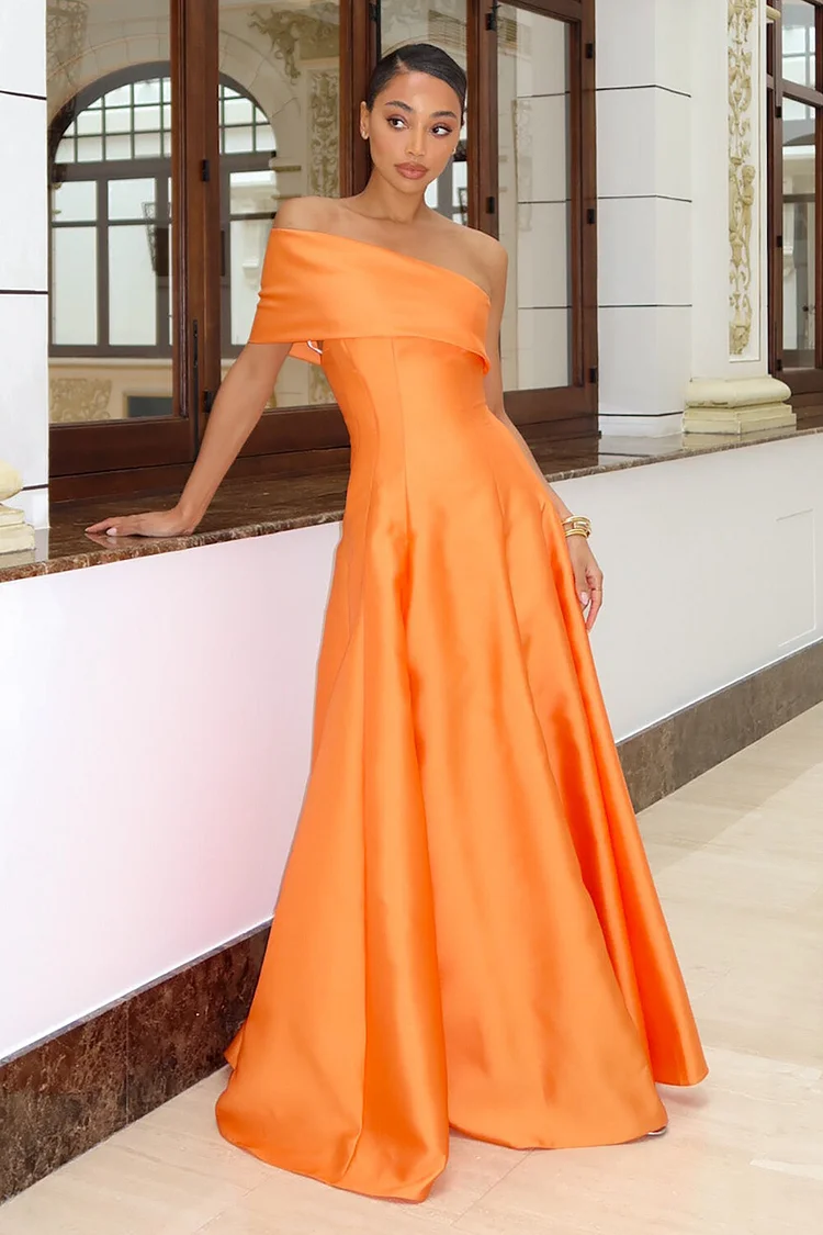 Overlay Design Cinch Waist Solid Color Gowns Maxi Dresses-Orange [Pre Order]