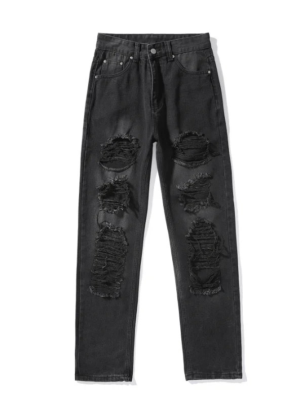 Casual Loose Panttern High-rise Raw Hem Jeans