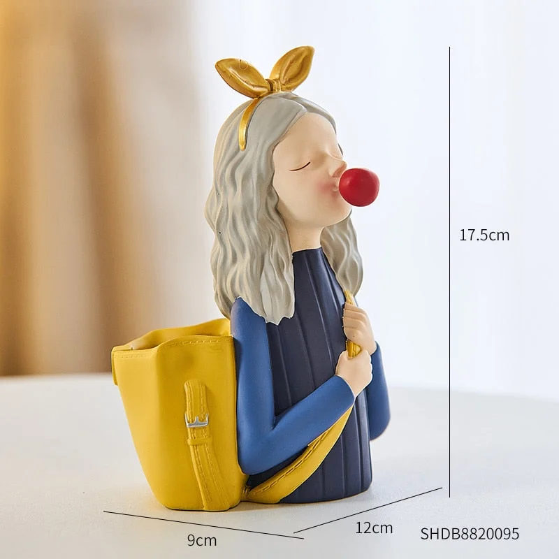 Pen Holder Stationery Resin Character Girl Sculpture Modern Home Decoration Study Room Children's Bedroom Desktop Decoration