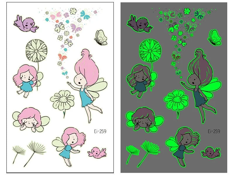 Night Luminous Tattoo Butterfly Starry Star Universe for Kids Fake Tattoo Glowing In Dark Waterproof Temporary Tattoo Stickers