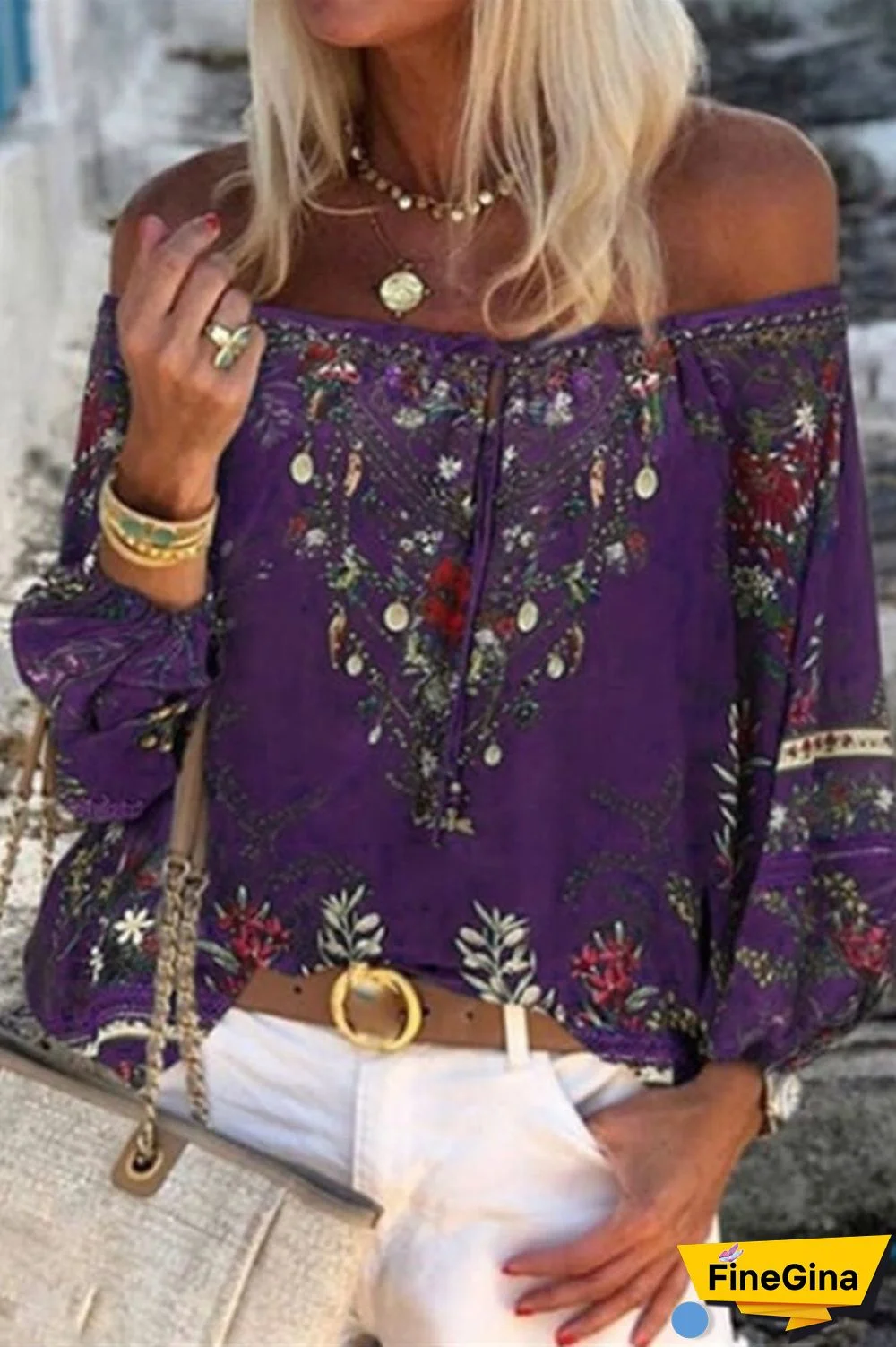 Fashion Off The Shoulder Floral Print Top