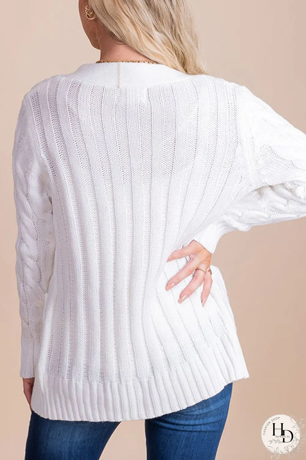 Button Cable Knit Cardigan