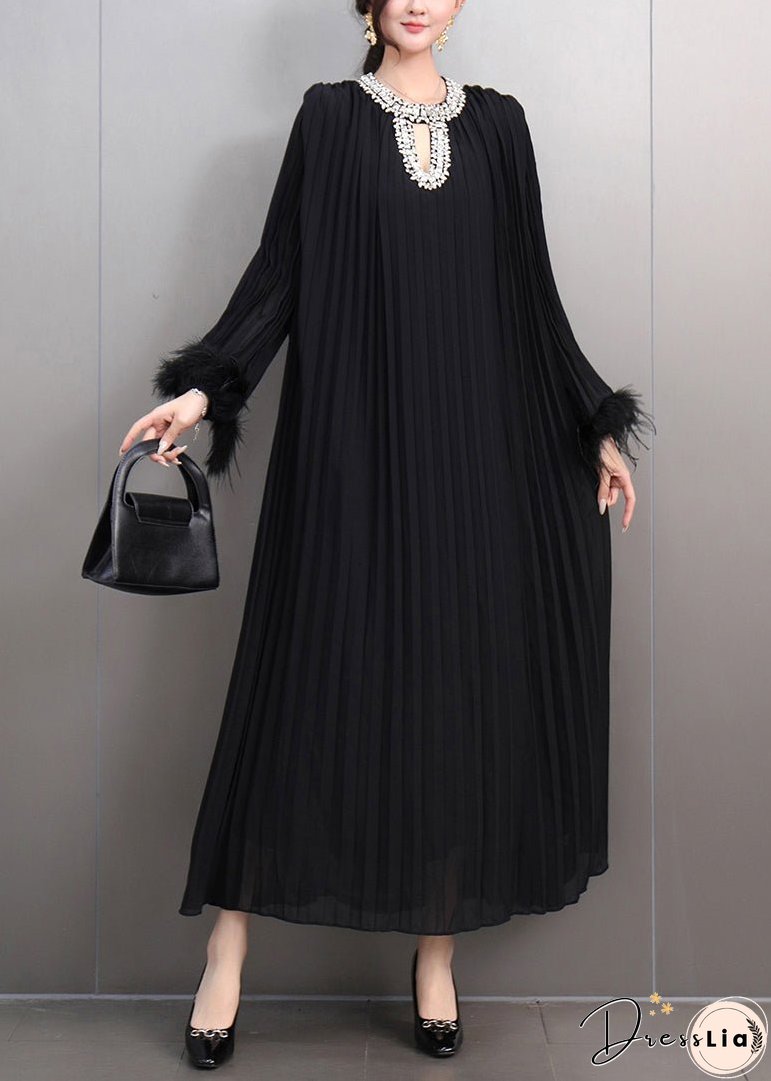 Italian Red O-Neck Wrinkled Patchwork Zircon Maxi Dresses Spring