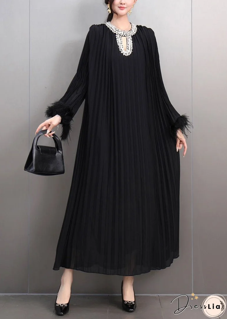 Italian Red O-Neck Wrinkled Patchwork Zircon Maxi Dresses Spring