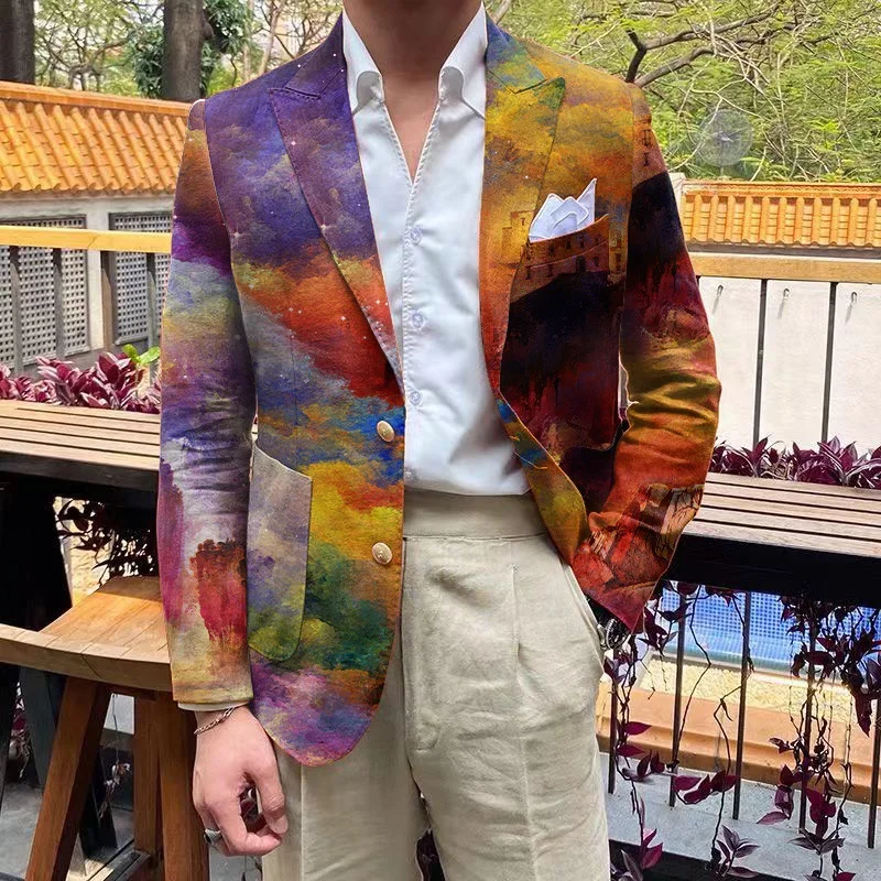 Men's Colorful Casual Cotton and Linen Jacket