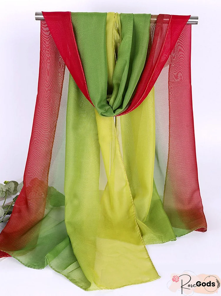 Bohemian Resort Style Gradient Long Silk Scarf Beach Scarf