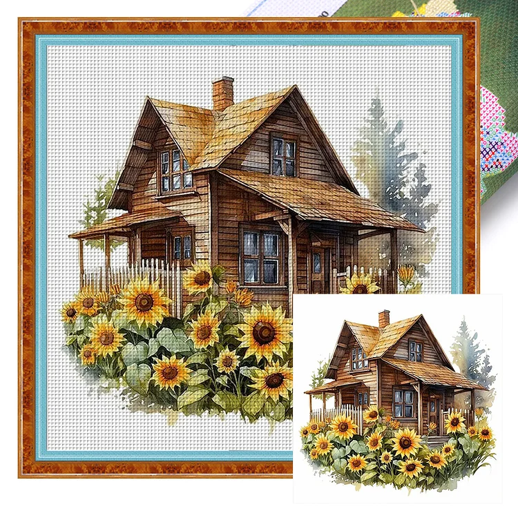 【Huacan Brand】Sunflower House 11CT Stamped Cross Stitch 60*60CM