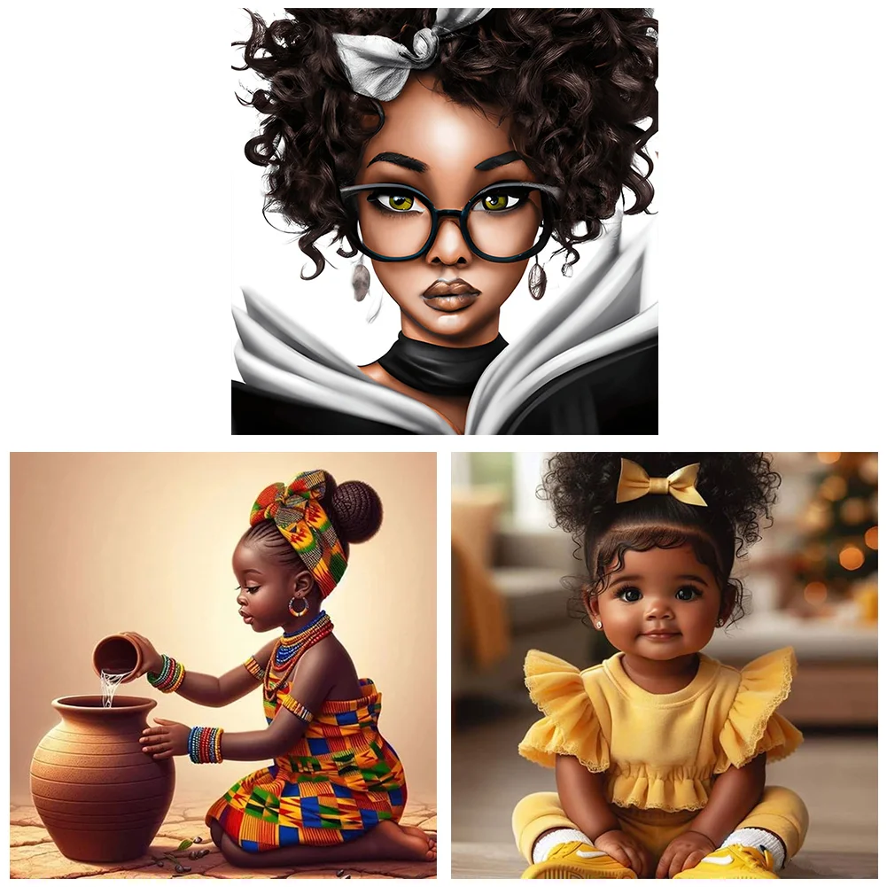 3pcs Diamond Painting - Full Round Drill - Girl(Canvas|30*30cm)