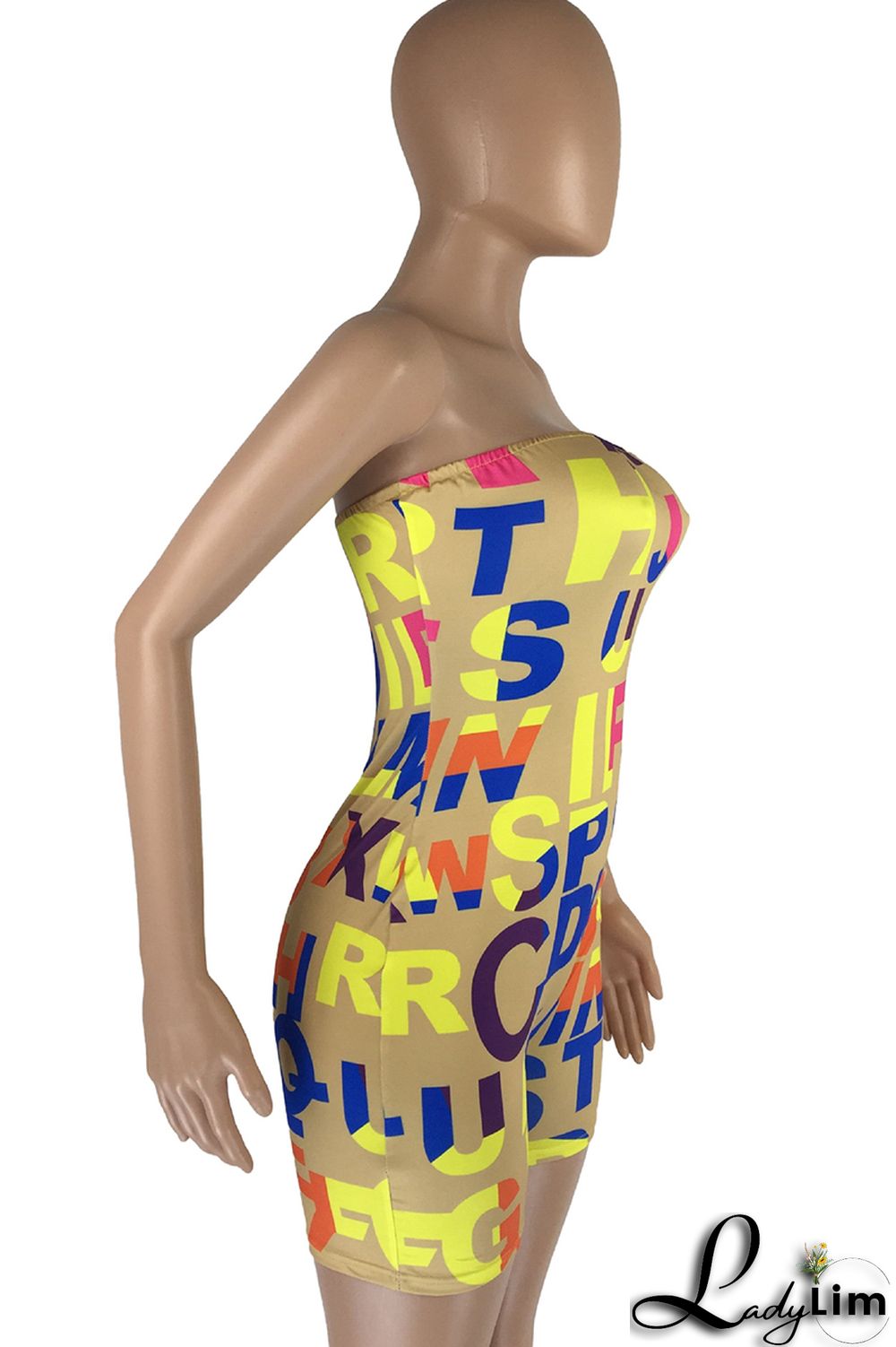 White Fashion Sexy Letter Print Backless Strapless Skinny Romper