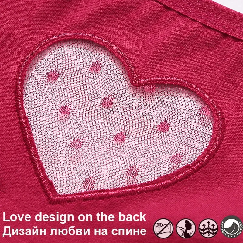 FINETOO 3PCS/Set Women Cotton Pantys Soft Back Love Lace Briefs Mesh Femme Underpants Woman Low-Waist Underwear Lingerie S-2XL