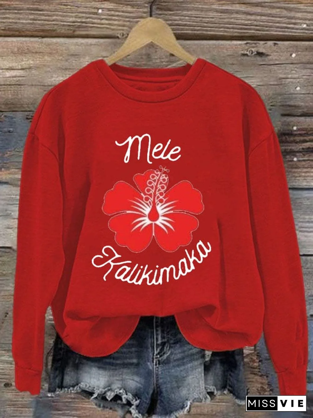 Women's Mele Kalikimaka Hawaiian Christmas Print Casual Long Sleeve Sweatshirt