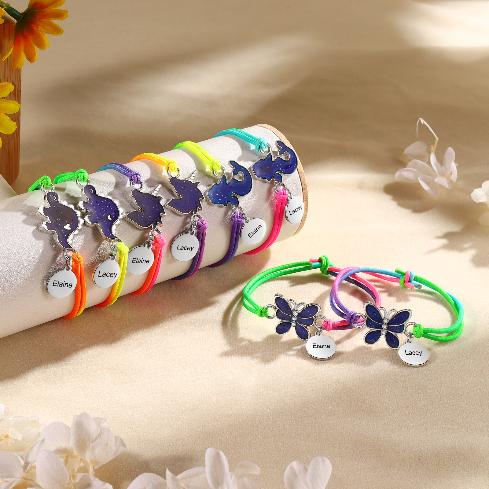 Custom 2 Names Bracelet Set 2 Pieces Hair Ties Back To School Gift for Girls Sisters Best Friends-Jessemade AU