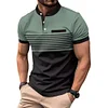 Men's Striped Stand Collar Short Sleeve POLO Shirt