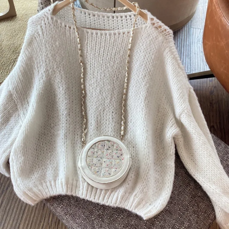 Zoki Thick Women Sweater Loose Cute Autumn Oversize Knitted Jumper Sexy Off Shoulder Sweet Long Sleeve Female Sweater Tops 2021