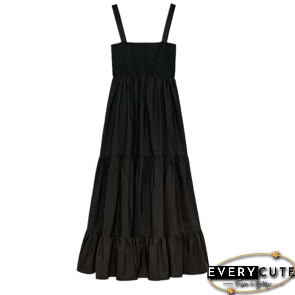 New Summer Woman Elegant Ruched Sleeveless Beach Midi Backless Dress Pink Pleated Long Casual Dresses Ladies