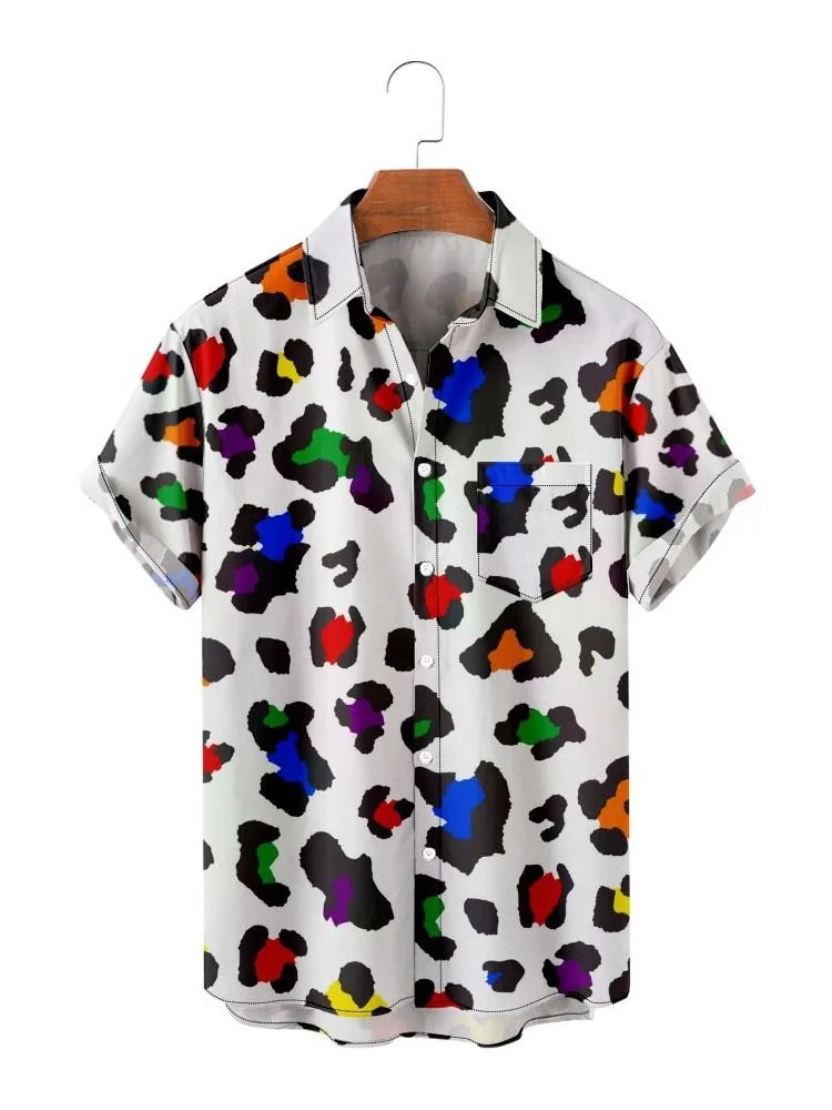 Men's Rainbow Print Shirt LGBT Color Leopard Print Shirt